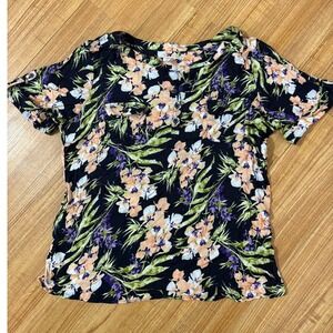 Croft & Barrow Floral Blouse Short Sleeve Button Front‎ Shirt Top Women'sSize L